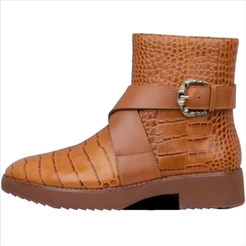 Fitflop Helmi Croc-Embossed Leather Ankle Boots